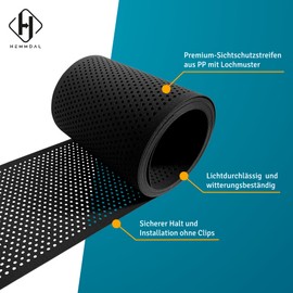 HEMMDAL Premium Privacy Screen Strips, 2 Strips of 2.53 m Length, Assembly without Tools, Perforated, High-Quality Polypropylene, Waterproof, 5 Years UV-Resistant, Anthracite, Made in EU