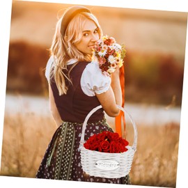 Gadpiparty 1 x Braided Hand Basket Small Basket with Handle Empty Market Baskets Boho Braided Basket Fairy Basket with Handle Wooden Basket Handmade Fruit Basket White Bridal Round Wooden Handbag