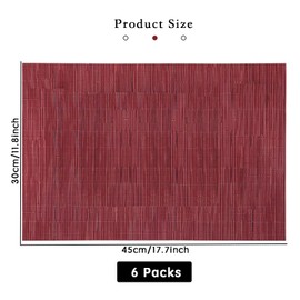 HIUOUIH Placemats, Set of 6, 45 x 30 cm, Washable Place Mats, Rectangular Place Mats, Wipe-Clean, Non-Slip, Heat-Resistant, Anti-Fouling, Washable Place Mats for Home, Kitchen, Restaurant, Red