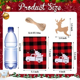 48 Pcs Christmas Drawstring Bags Xmas Buffalo Plaid Burlap Candy Bags Linen Treat Bags Holiday Party Favor Christmas Sack Sachet Bag with Cards and Rope (Black, Red, White,6 x 4 Inch)