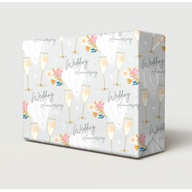 2 Sheets 10th Wedding Anniversary Wrapping Paper Beautiful Classy And Elegant Flowers Champagne Glasses Design Tenth Tin Wedding Anniversary Giftwrap