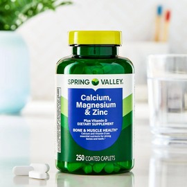 Hayvi Calcium, Magnesium & Zinc Plus Vitamin D3 Dietary Supplement Capsules, 250 Count+ Portable Pill Container (2 Items)