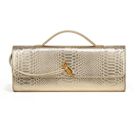 Beaguful Womens Fashion Leather Clutch Bag Crocodile Print Evening Handbag Crossbody Tote Bag Golden