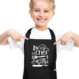 Wasserdichte Kinderschürze „Hier, der Koch, ich bin's“ – Verstellbar mit 2 Taschen – für Kochen, Malen, Basteln und Schule – für Jungen und Mädchen, Größe L