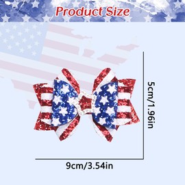 4th of July Hair Bows for Girls Glitter Red White and Blue Hair Clips Sparkly Sequin Independence Day Cheer Bow Barrettes Patriotic Hairpins for Kids Outfit 4th of July Hair Accessories Gift 1 Pcs