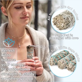 Handcrafted 4 Inch White Sage Sticks - Fresh, Natural California Sage Smudge Sticks with Instructions & Blessings - Wand Sage for Cleansing House Negative Energy & Other Smudging Rituals
