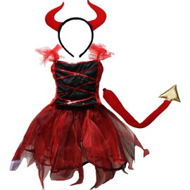 Petitebelle Devil Costume Dress 4-12y (Red, 10-12 Years)