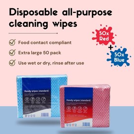 100k Large 42 x 35 All Purpose Cloths, J Cloths Style Disposable Cloths For Cleaning Bathroom Kitchen Surfaces & Window Wiping General Cleaning Cloths Lint Free Blue red
