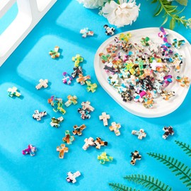 FASHEWELRY 100Pcs Dyed Turquoise Cross Beads Bulk Mixed Color Synthetic Stone Crucifix Beads Small DIY Craft Loose Spacer Beads for Bracelet Necklace Jewelry Making