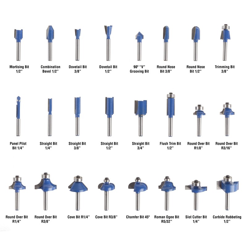 Router Bit Set- 24 Piece Kit with ¼” Shank and