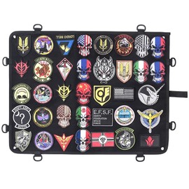 HOMURY Patch Board Organiser Holder Display Tactical Military Patch Holder with Hook & Loop and Eyelets, Foldable Tactical Badge Emblem Display, Nylon Patch Hanger (Black, 62.5 x 48.5 cm)
