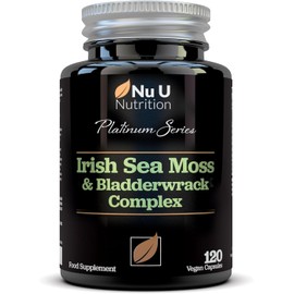 Irish Sea Moss & Bladderwrack Complex 7200mg - 120 High Strength Capsules - Wild Harvested, Vegan Sea Moss - Natural Iodine Source - Made in the UK - by Nu U Nutrition