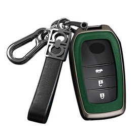 ontto Smart Remote Car Key Cover Full Protection Metal Leather Key Jacket Ant-scratched Key Case Fit for Toyota Venza RAV4 Prime Sienna Land Cruiser Fortuner Mirai Key Fob 2018-up Green