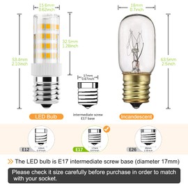 DiCUNO E17 LED Bulb,Appliance Bulbs, Microwave Oven, Stovetop Light, 4W 400lm, Warm White 3000K, Non-dimmable 40w Halogen Equivalent Replacement, 6-Pack