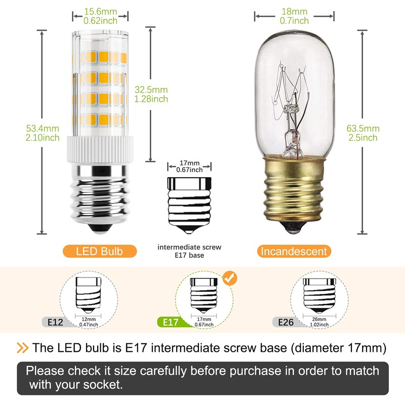DiCUNO E17 LED Bulb,Appliance Bulbs, Microwave Oven, Stovetop Light, 4W