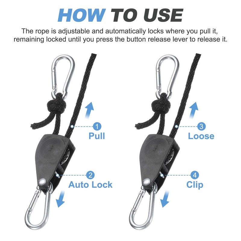 uxcell 4 Pairs 1/4" Adjustable Rope Hanger, 16.4ft(5 Meter) Heavy