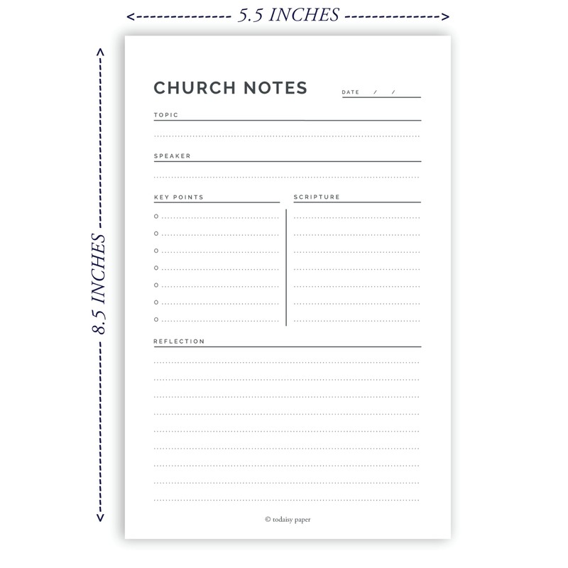 Todaisy Paper Church Notes Notepad 5.5 x 8.5 Tear Away
