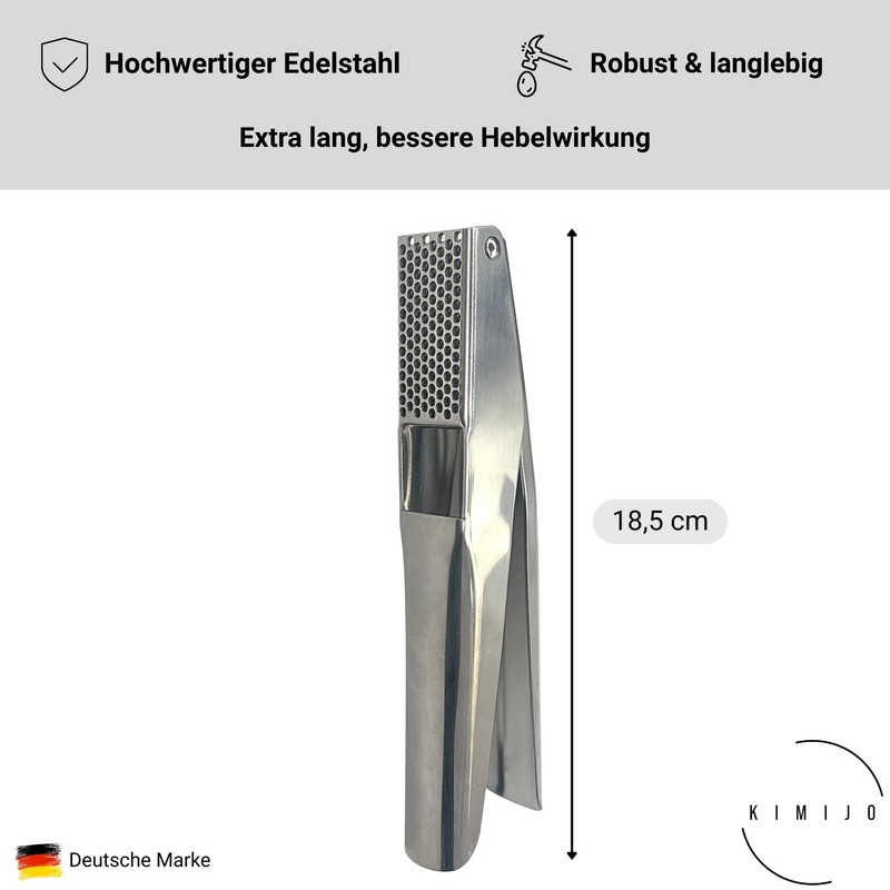 KIMIJO® Stainless Steel Garlic Press - Robust & Ergonomic Garlic