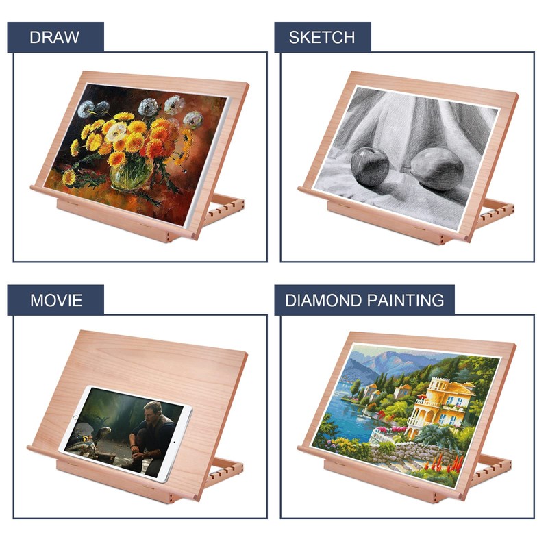 Large Artist Drawing & Sketching Board, 6-Position Adjustable Wood Drafting