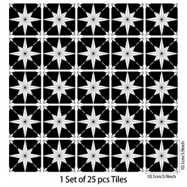 25 PCS Moroccan Style Tile Sticker, 4x4 Inch(10x10cm) Traditional DIY Murals, Tile Waterproof Oil Proof Removable Decals for Bathroom & Kitchen Backsplash (DS-01-A)