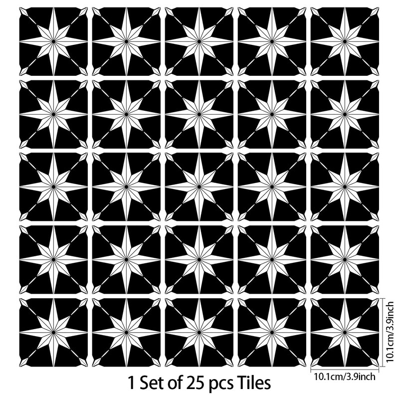25 PCS Moroccan Style Tile Sticker, 4x4 Inch(10x10cm) Traditional DIY