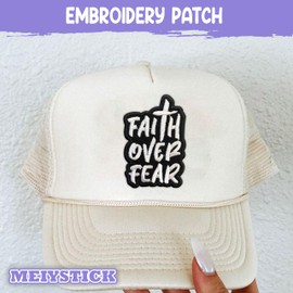 MEIYSTICK Faith Over Fear Embroidery Patches for Clothes Backpacks Hats Jean Bag, Cross Religious Size 3" Iron On Patch or Sew On Patches, Bible Verses Applique Embroidery Patches