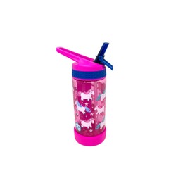 AWW GIFFTS Straight Wall Printed Water Bottle Drinkware - Blue (473ml) - Freeze Me BPA Free Ages 5+ | Robot Dance by Cool Gears (Unicorn, Pink)