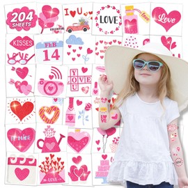 EMOME 204 PCS Valentine Glitter Tattoos for Kids, Individually Wrapped Kids Tattoos Temporary for Girls, Cute Temporary Tattoos for Valentine Accessories Party Decorations Favors Supplies