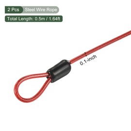 YOKIVE 2 Pcs Security Steel Cables, Coated Baggage Lock Wire Rope with Double Loop | Great for Luggage, Bicycles, Doors (Red, 2.5mmx0.5m)