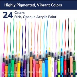 Artkey Acrylic Paint Markers 24 Colors, Direct-Liquid Acrylic Paint Pens with Automatic Ink Control, Flexible Brush Tip Acrylic Markers Set for Rock Painting, Wood, Canvas, Glass, Ceramic, DIY Crafts