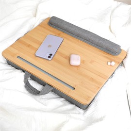 SUMISKY Lap Desk-Portable Laptop Stand with Cushion, Bamboo Platform with Phone Holder, Wrist Pad Fits up to 15.6 Inch Laptops