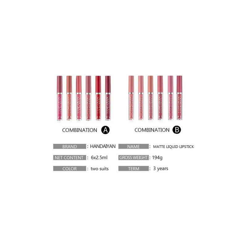 Set de 6 labiales Handaiyan Z Lápiz Labial color rojo
