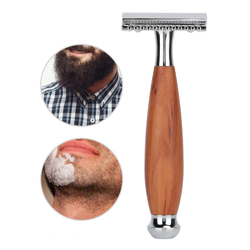 Men's Classic Double Blade Safety Shaving Razor Manual Wood Handle