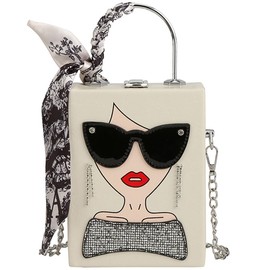 Novelty Unique 3D Lady Face PU Leather Top Handle Satchel Handbags for Women Funky Tote Purse Hobo Crossbody Shoulder bags (Crystal White)