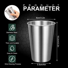 Modixun 4Pcs Premium Stainless Steel Cups, Stackable Pint Drinking Cups, Shatterproof Metal Cups for Children and Adults, 12oz 350ml, Silver