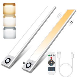 ALUSSO Under Cabinet Lights 3000K/4000K/6500K, 30cm Stepless Dimming Brightness Motion Sensor Lights, Wireless USB Fast-Charge Cupboard Lights with Magnetic Sticker for Wardrobe/Bedroom, 2 Pack