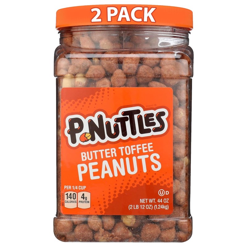P-Nuttles Butter Toffee Covered Peanuts, 44 Oz Resealable Jar (Pack