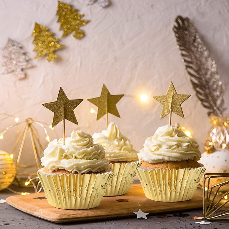 Heatunk 300-Pack Metallic Foil Cupcake Liners - Gold, Silver, Rose