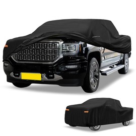 Partuto Car Cover Waterproof All Weather 210D-PU, UV Sun Rain Protection, for GMC Sierra, with Left Side Zipper & Mirror Pockets, Black