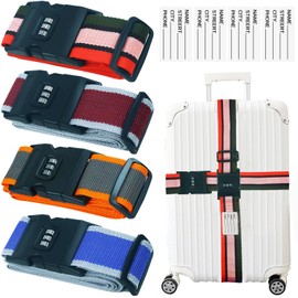 Luggage Straps, Heavy Duty Adjustable Travel Suitcase Belts Carry Bag for Connecting Your Luggage, Non Slip Travel Luggage Straps with Suitcase Tags for Trip, Outdoor Activities 4 Pack Multi-color