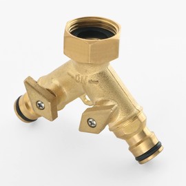 never break NPT3/4 Copper two Outlet Solid Brass Quick Connector Faucet Diverter Valve 2 Way Heavy Duty Brass Garden Hose Splitter, Hose Connector 3/4", Hose Spigot Adapter with 2 Valves (2-Way)
