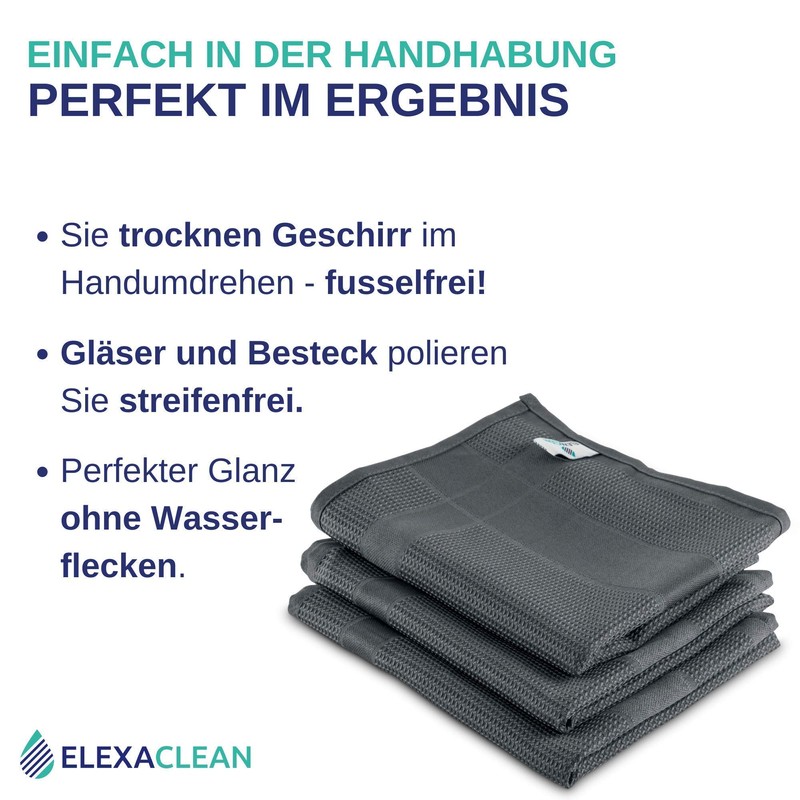 Elexaclean Microfibre Tea Towel Set - 68 x 42 cm