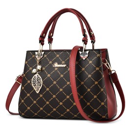 DIRRONA Top Handle Bag Fashion Handbags for Women Casual Crossbody Bag PU Leather Travel Shopping Party Ladies Handbags Elegant Print Womens Bag with Detachable Shoulder Strap Red