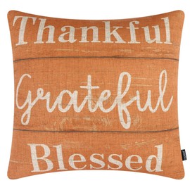 TRENDIN Thankful Grateful Blessed Pillow Cover 18X18 for Couch Fall Decorations Square Linen Cushion Case Sofa Home Thanksgiving Decor Vintage Orange PL1074TR