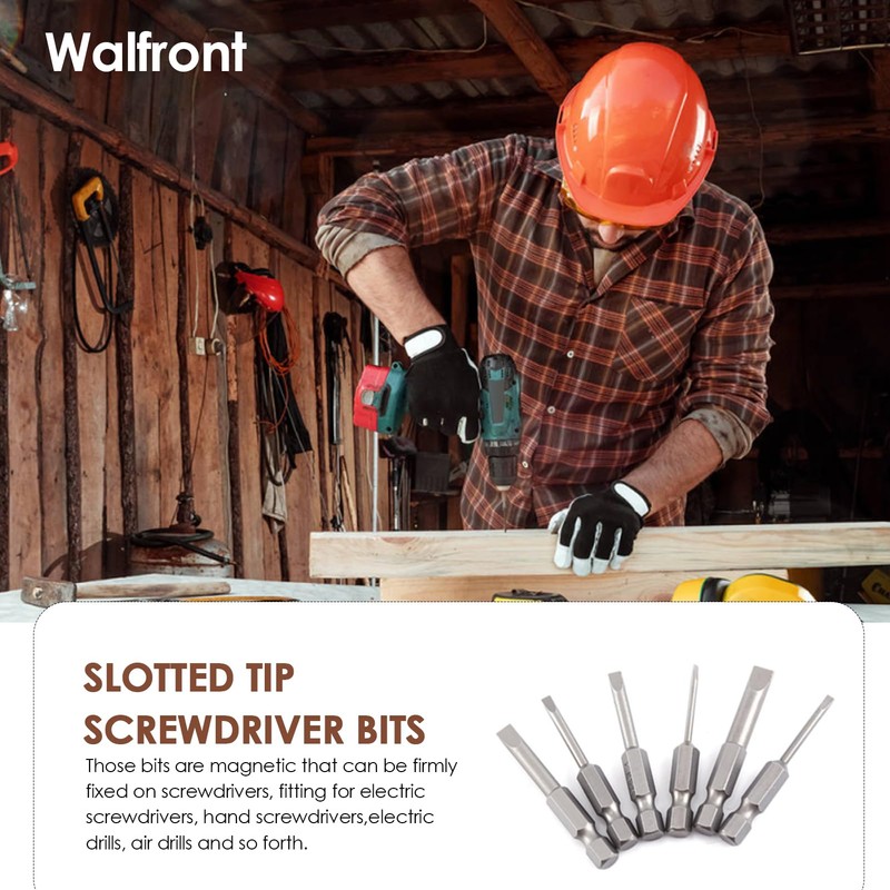 6Pcs Hexagonal Shank Slotted Screwdriver Drill Bit Alloy Flat Head