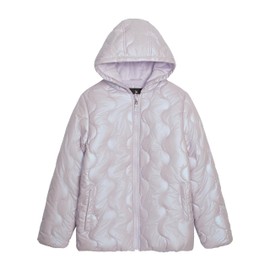 LONDON FOG Girls' Heavyweight Quilted Shimmer Puffer Jacket with Fleece Lining, Lilac