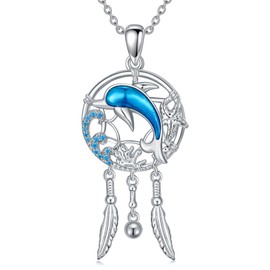 MBSUUH Dolphin Ocean Pendant Necklace 925 Sterling Silver Beach Dream Catcher Jewelry Gifts for Christmas Birthday for Women