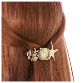 Xduargs Boho Starfish Hair Clip Barrettes Vintage Sea Star Barrette Head Clips Metal Sea Shell Hair Barrettes Ocean Seashell Conch Hair Pin Clip Headwear French Hair Accessories for Women (Gold)