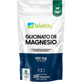 Wellthy Glicinato de Magnesio – 220 Cápsulas Veganas de 432mg | 100% Natural, Alta Absorción, Bottle Free