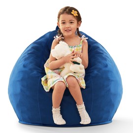 HABUTWAY 2.5FT Bean Bag Chair, 2.5' Beanbags Small Bean Bag Chairs with Filling, Teardrop Bean Bag Chair Luxurious Velvet Ultra Soft Fur with Removable Cover for Kids Adults Teens (Blue)